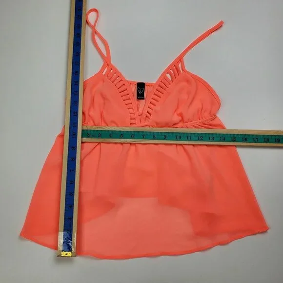 Windsor Womens Neon Orange Cropped V-Neck Tank Top Size M Bright Flowy Boho Y2K - Picture 8 of 9